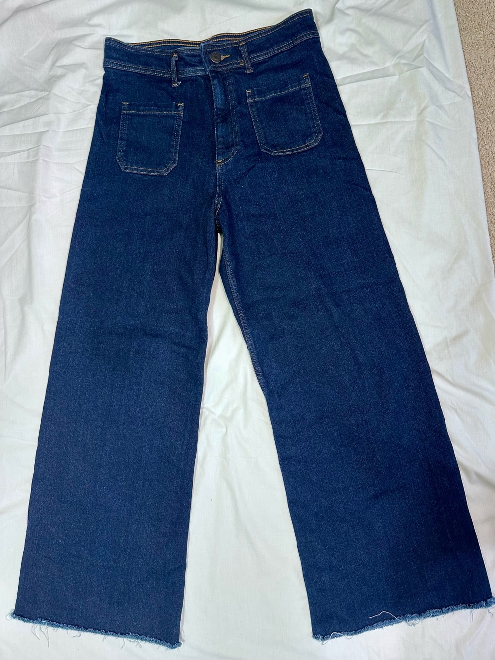 Zara Dark Blue High Waist Wide Leg Denim Jeans Size 10